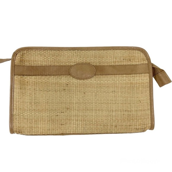 Vintage Jacaranda Zip Pouch Tan Woven Leather Beachy Travel Case 70s Lined - Picture 1 of 8